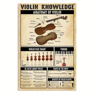 CIFbuy Violin Anatomy Poster Hướng dẫn người mới bắt đầu Kim loại Ký hiệu Trang trí nghệ thuật treo tường