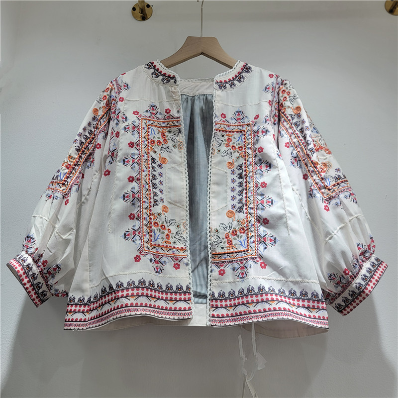 Áo Khoác Ngắn Nữ Thiết Kế Retro Ba Phân Tư Tay, Thêu Hoa Cao Cấp