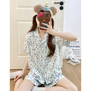 Bộ Đồ Ngủ Nữ Mây Cotton Quần Short Tay Ngắn Rời Hoạt Hình Thường Ngày Loungewear Nữ Phù Hợp Với Thứ Tự Ngoài