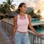 Áo ba lỗ không tay cho nữ Dây buộc cổ màu trơn Áo Vest co giãn Slim Fit cho mùa hè