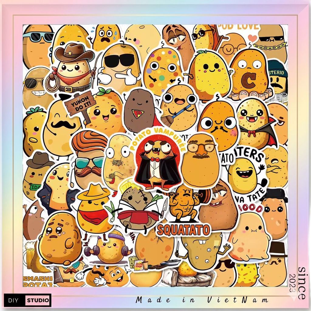 100 sticker khoai tây phiên bản vui nhộn trang trí mũ bảo hiểm điện thoại ốpl ưng chống nước tốt.
