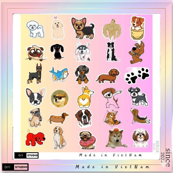 60 sticker chó trang trí điện thoại vali laptop văn phòng phẩm dụng cụ học tập
