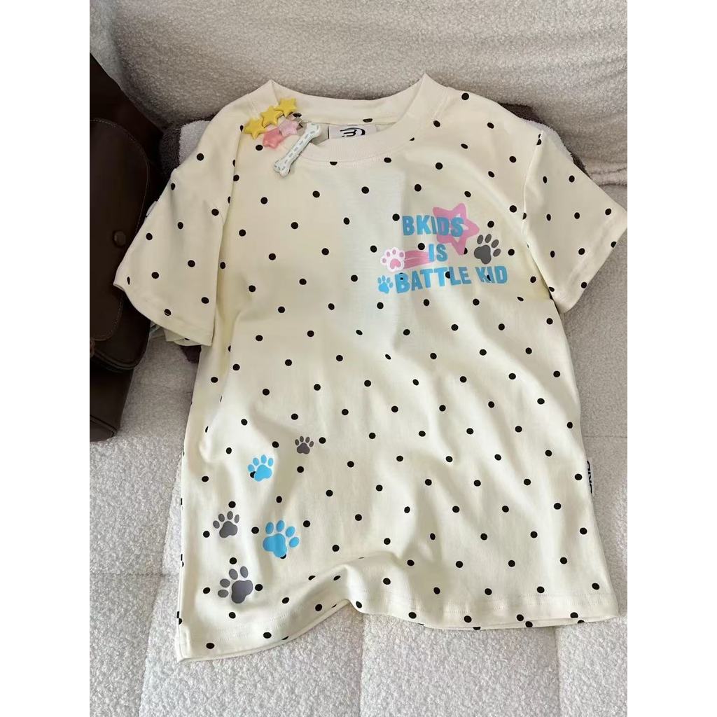 Áo Thun babytee Chấm bi vai hình chú chó mùa hè dễ thương in hình Paw