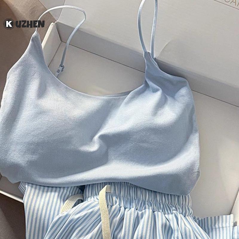 KUZHEN Bộ Đồ Ngủ Sweet Stripe, Có Miếng Lót Ngực, Phù Hợp Mặc Hàng Ngày và Thời Trang