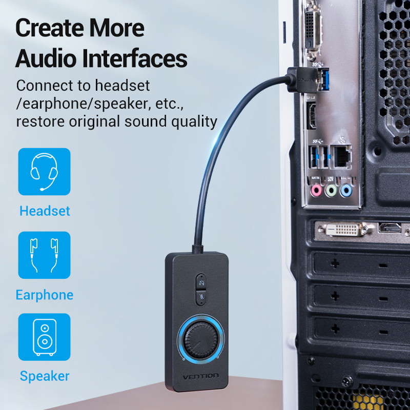 Vention Sound Card USB External Stereo Sound Adapter Audio Card 3.5mm Audio Adapter Gaming Laptop