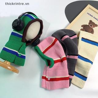 THI Kids Thu Đông Ấm Áp Mũ Dệt Kim Dày Bộ Khăn Len Đa Năng Dệt Kim Bảo Vệ Tai Skullies Cho Bé Trai Và Bé Gái VN