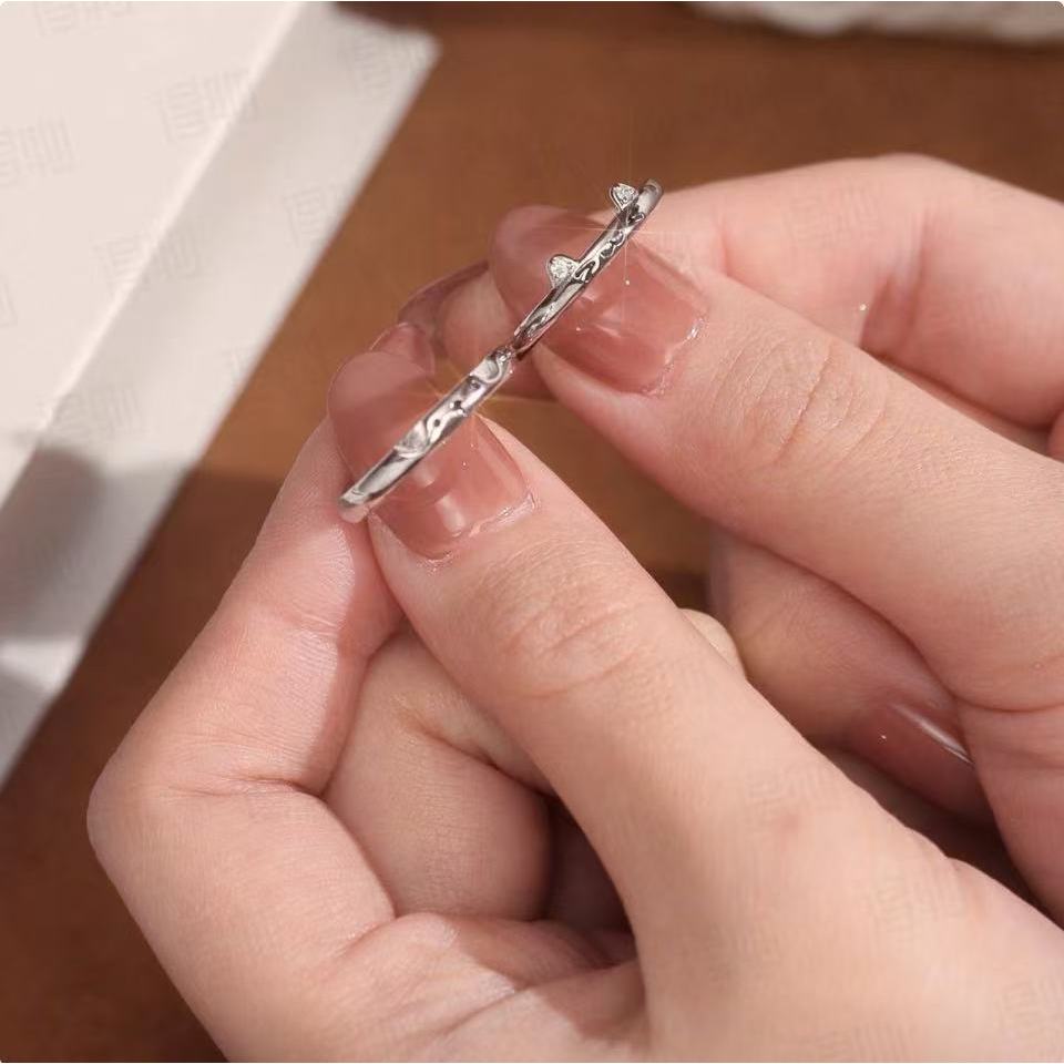Nhẫn đôi nhật ký mèo và chó bạc Sterling