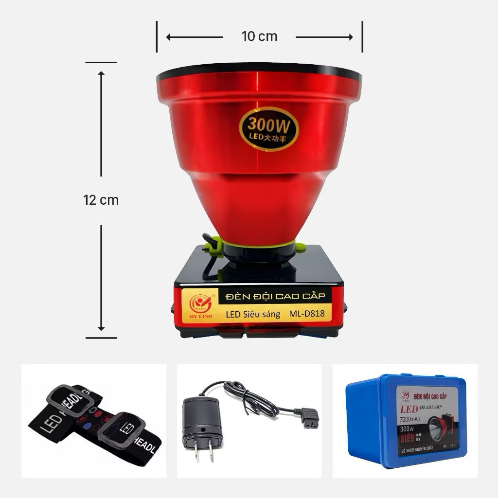 Đèn pin đội đầu siêu sáng Mỹ Linh, đèn pin D818 chống nước, vỏ hợp kim nhôm, 3 chế độ sáng