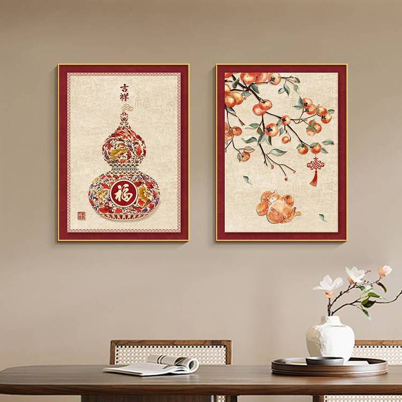 Jufu Na cai Gourd Tranh kết hợp dọc cao cấp phong cách Trung Quốc mới, Tranh vải để trang trí tường nền nhà hàng