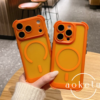 Ốp điện thoại từ tính túi khí bốn góc sang trọng thích hợp cho iPhone 14 15 16 17 Pro Max màu cam mờ bao gồm tất cả vỏ điện thoại chống rơi