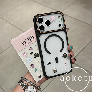 Sáng tạo cửa sổ lớn từ tính DIY cà phê mèo dán vỏ điện thoại thích hợp cho iPhone 11 12 13 14 15 16 17 Pro max mờ bao gồm tất cả vỏ chống rơi