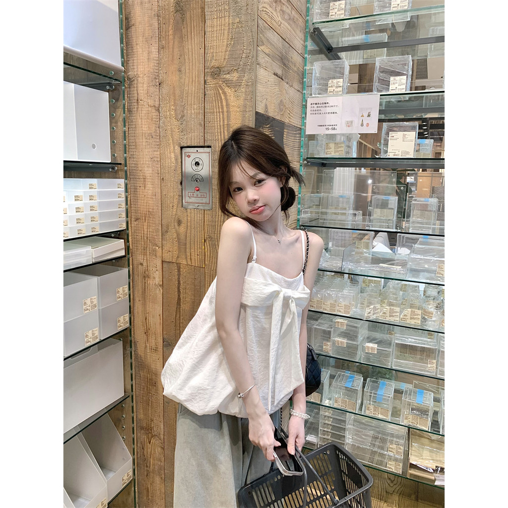 Áo cami nơSense phong cách sweet style, dáng ngắn màu trắng cho mùa hè