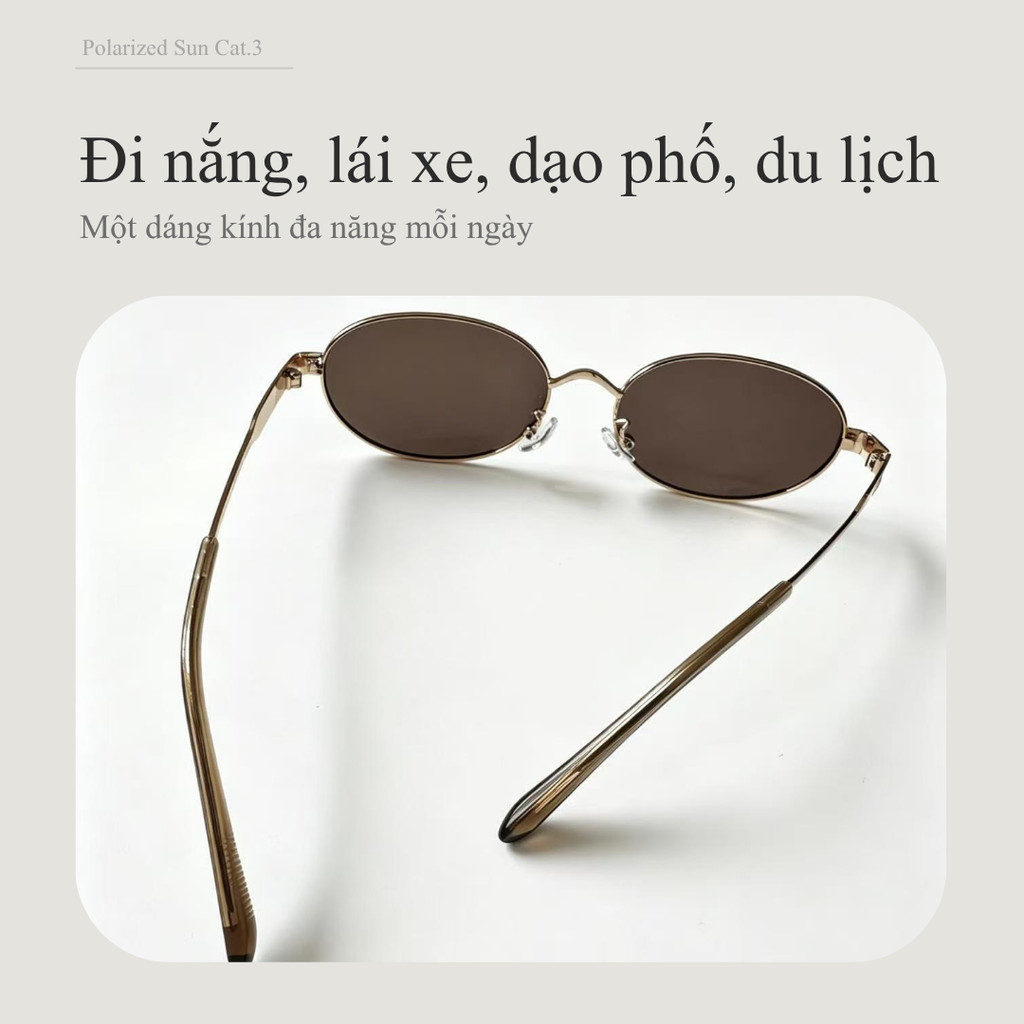 Lensscape Kính mát phân cực dáng oval nhỏ gọng kim loại tròng TAC UV400 dùng khi đi nắng ban ngày