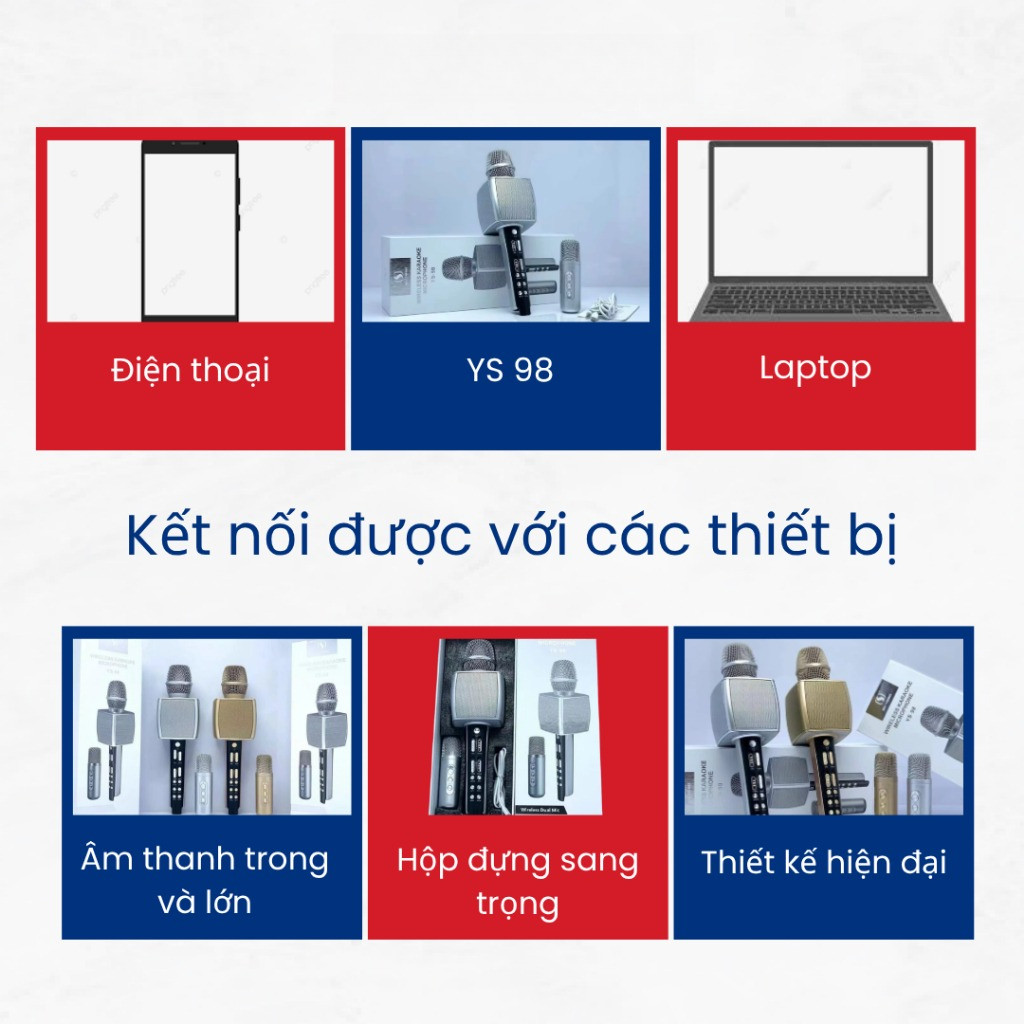 Micro Karaoke YS-98 Bluetooth Không Dây Loa Lớn Âm Thanh Chuẩn Kèm Mic Phụ Song Ca Siêu Hay