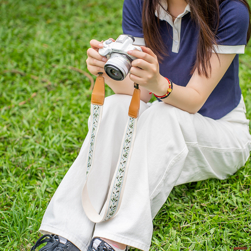 Dây đeo máy ảnh phong cách vintage, thêu họa tiết tinh xảo, phù hợp sony zv e10 a6000 fuji canon nikon dslr