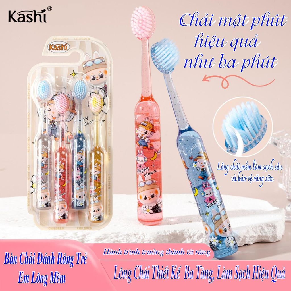[ Vỉ 4 Chiếc ] Bàn Chải Đánh Răng Trẻ Em Họa Tiết Labubu Ngộ Nghĩnh, Lông Chải Mềm Mại Thích Hợp Cho Trẻ 3-12 Tuổi