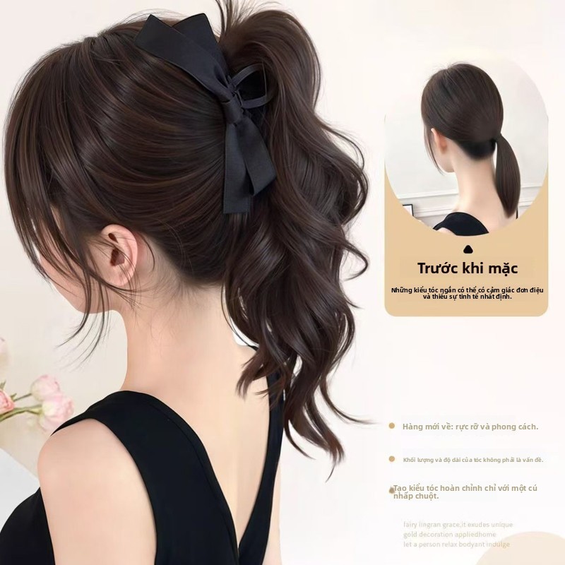 Tóc Giả Nối Đuôi Ngựa Tạo Đỉnh Đầu Cao,Kẹp Cài Có Nơ,Dây buộc tóc giả phong cách Hàn Quốc,Đội Là Đẹp Đi Làm Đi Chơi