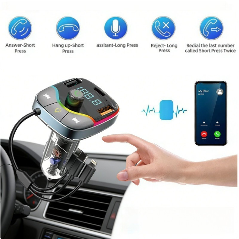Bộ sạc ô tô, sạc nhanh đa thiết bị 3 trong 1, sạc nhanh PD 3.1A, tích hợp Bluetooth, nhỏ gọn dễ mang theo