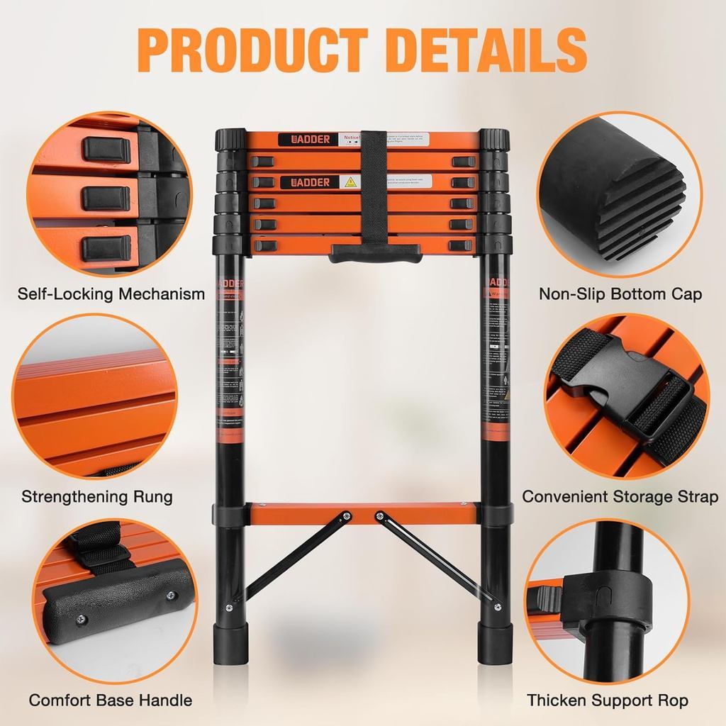 Thang Nhôm Rút Thẳng Thép Carbon Cao Cấp Nhập Khẩu Thang kéo dài đa năng, dễ mang theo (1.9m–5.9m)