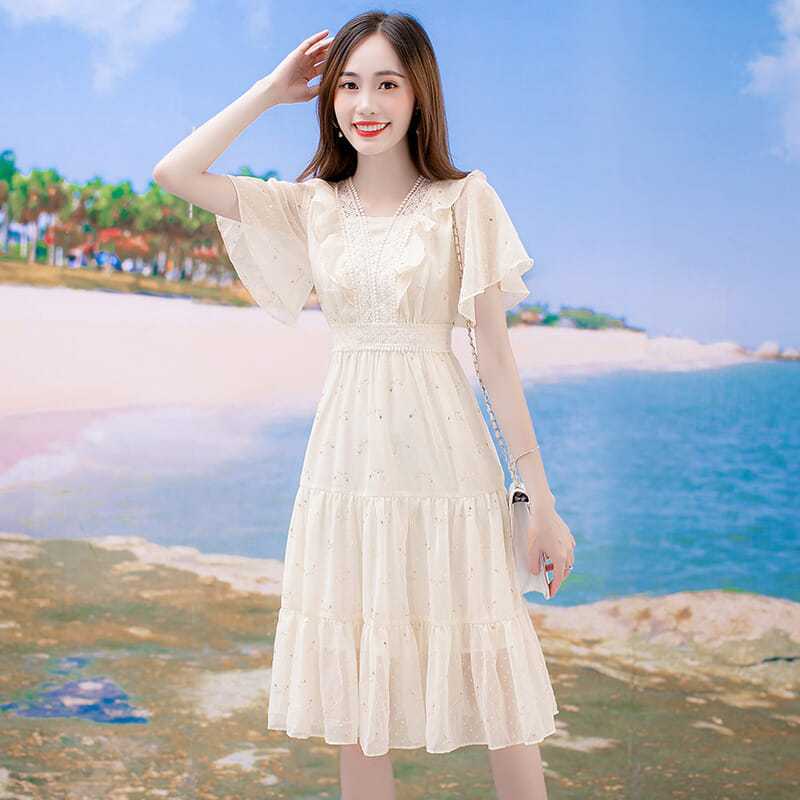 Váy midi Nàng Thơ Cổ Vuông Tay Bồng - Đầm Tiểu Thư Đi Tiệc Xinh Lung Linh