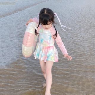 Đồ bơi dài tay cho bé gái - váy bơi họa tiết loang màu dễ thương chống nắng nhanh khô đi biển