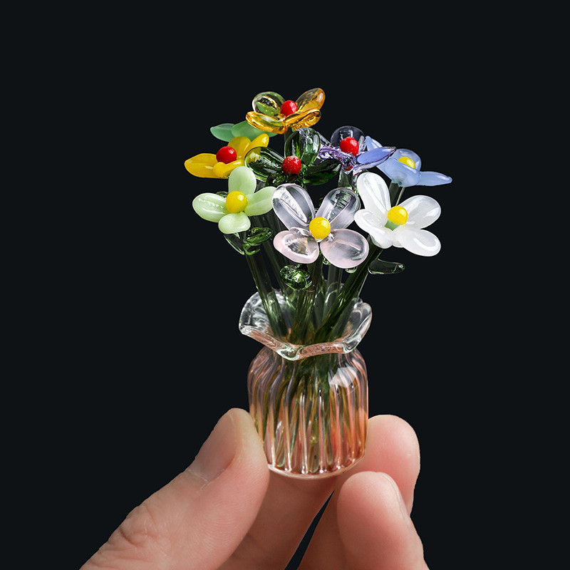 Nhật Bản Dễ Thương mini Handmade Thủy Tinh Hoa Thủy Tinh Handmade Nhiều Màu Sắc Hoa Nhỏ Đồ Trang Trí Mô Phỏng Bó Hoa Để Bàn Đồ Trang Trí ZUQN