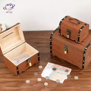 HFTOY 1 Bộ Hộp Bảo Quản Kho Báu Vintage Kho Báu Bằng Gỗ Có Lo Heo Đất Tổ Chức Hộp Tiết Kiệm Để Trang Trí Nhà Cửa ~