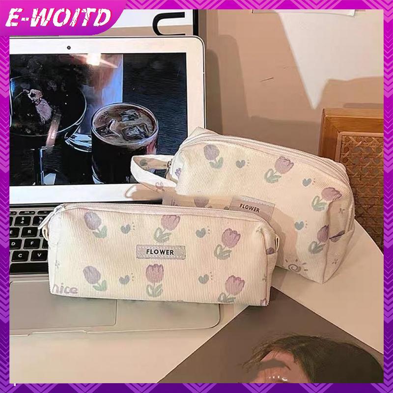 E-WOITD INS Tulip Hộp Đựng Bút Chì Dung Tích Lớn Túi Đựng Đồ Dùng Học Tập Bút Chì Túi Đựng Mỹ Phẩm Đa Năng Túi Đựng Bút Di Động E-WOITD