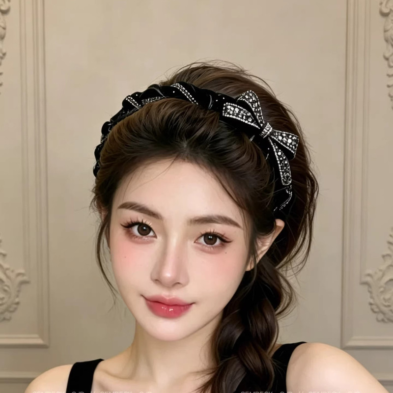 2026 Phong Cách Mới Nhẹ Sang Trọng Zircon Nơ Sóng Đầu Nữ Cao Đầu Lâu Đi Làm Sang Trọng Kẹp Tóc