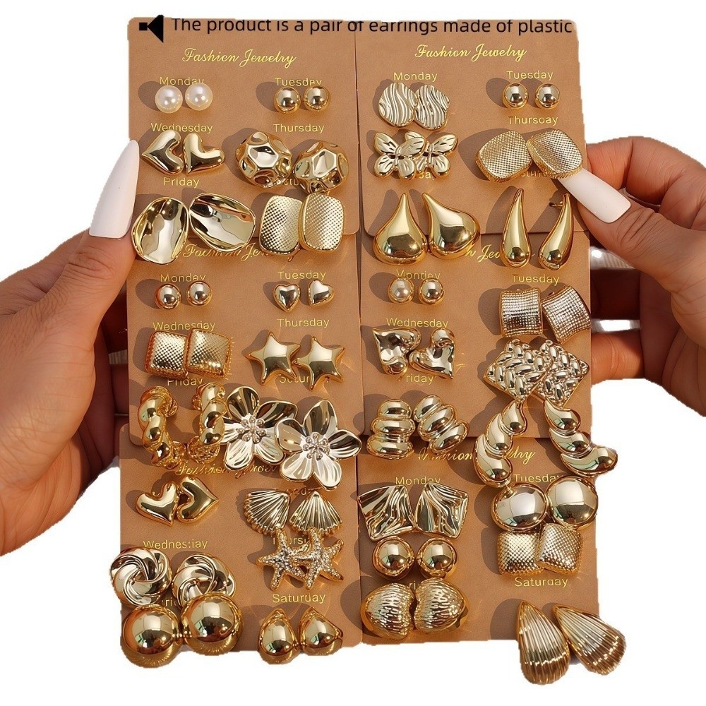 TRACEILLOIAN 6 Cặp Bông tai mặt dây chuyền thả, Vỏ sò Sao biển Bông tai Dangle, Bông tai vàng hình trái tim Bohemian Quà tặng