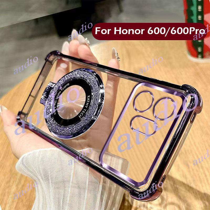 Ốp điện thoại trong suốt mạ bốn góc HONOR 600 5G có giá đỡ cho Honor 600 Pro Smart Honor600 Pro 5G Vỏ silicon mềm chống sốc cho Honor 600 600Pro 600Smart 5G