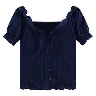 Plus Size Top Nữ Đen Top Ngắn Tay Áo Plus Size Quần Áo Nữ Mùa Hè 2026 Béo mm Pháp Thiết Kế Nơ Phù Hợp Với Áo Sơ Mi Tay Ngắn Hợp Thời Trang