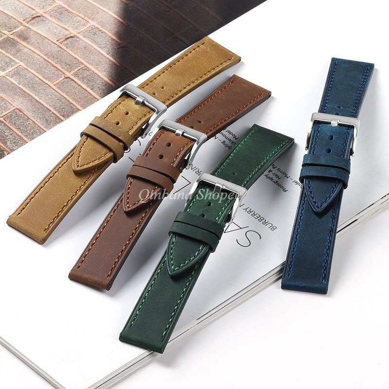 Vintage Crazy Horse Phát hành nhanh Dây đeo đồng hồ da bò 18 / 19 / 20 / 21 / 22 / 24mm Da thật mềm thay thế dây đeo đồng hồ thông minh Vòng đeo tay dành cho nam nữ