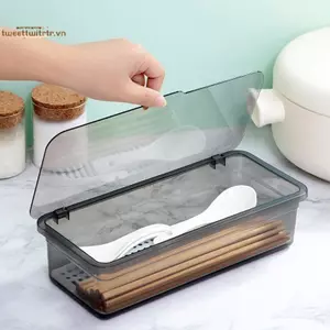 TRTR Hộ Gia Đình Chopsti Giá Đỡ Có Nắp Chống Bụi Và Thoát Nước Chopsti Lồng Nhà Bếp Bộ Đồ Ăn Hộp Bảo Quản VN
