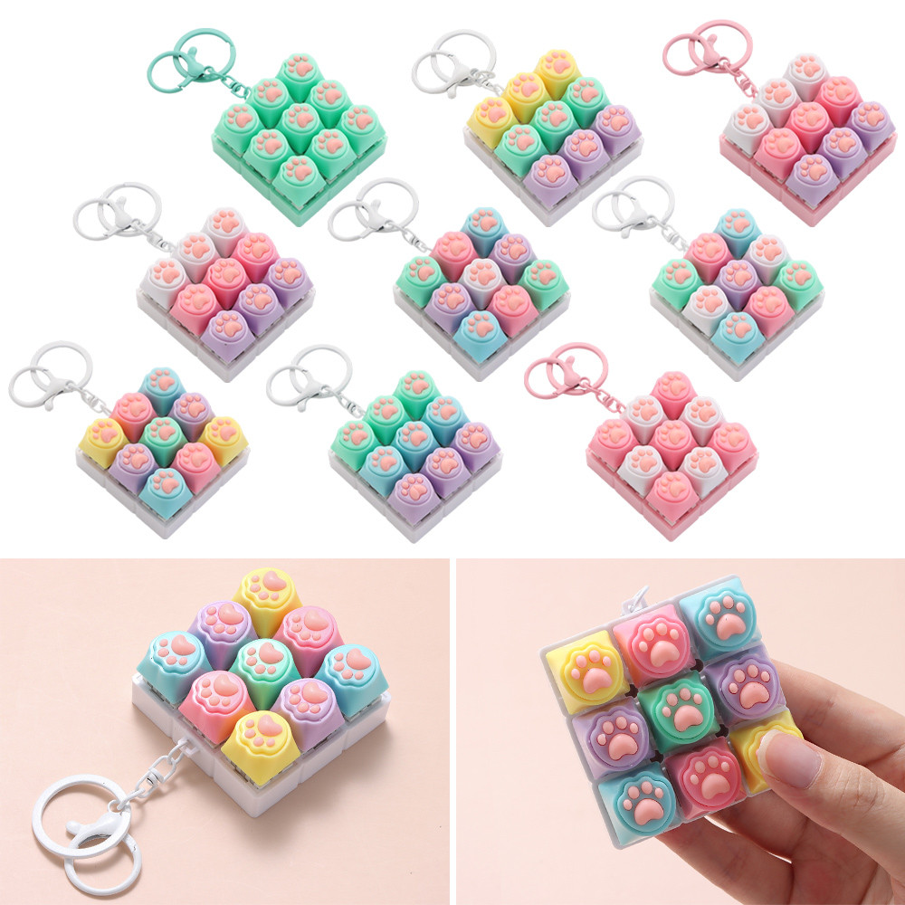 SAIA Móc khóa fidget hình mèo, bàn phím 9 nút bấm, đồ chơi giảm căng thẳng, DIY, thư giãn ngón tay