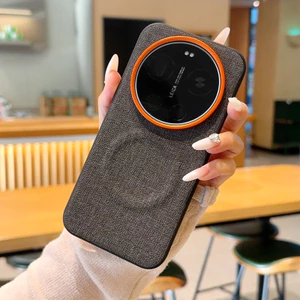 Dành Cho Xiaomi 14 15 Ultra mi 17 Ultra Ốp Lưng Vải Cao Cấp Họa Tiết Bao Da Mặt Sau Bảo Vệ Cho Xiaomi 15 Siêu Nam Châm Sạc Không Dây Vỏ Điện Thoại