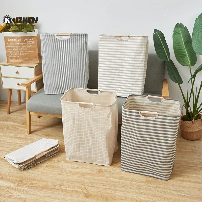 KUZHEN Giỏ Giặt Chống Thấm Nước Vải Lanh Cotton Bẩn Quần Áo Giỏ Giặt Người Tổ Chức Có Thể Gập Lại Đồ lặt vặt Túi Bảo Quản Gấp Hamper HOT