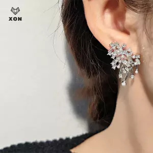 Bông Tai Đinh Tán Pháo Hoa Đính Đá và Ngọc Trai Giả Hai Hàng Thanh Lịch - Phù Hợp Lễ Cưới và Dự Tiệc