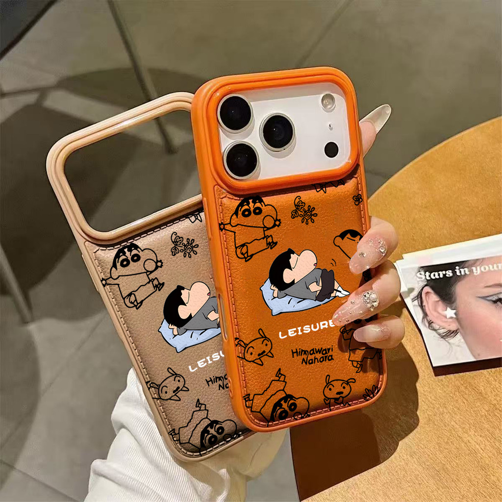 Ốp lưng Crayon Shin-chan Cam Nâu Độc Đáo Chống Sốc Da Gai Cho Nam Nữ Cấp iPhone 17/16/15/14/13/12/11/X/XS Max Pro M