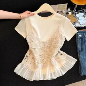 Áo thun hai mảnh nữ phong cách Hàn Quốc, thiết kế thoải mái và ôm vừa vặn, phù hợp cho mùa hè
