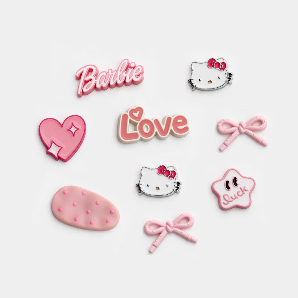Set charm Hello Kitty tone Hồng barbie đầu mèo bạc (size bé) hàng VIP xịn - Set charm gắn dép siêu đáng yêu cute