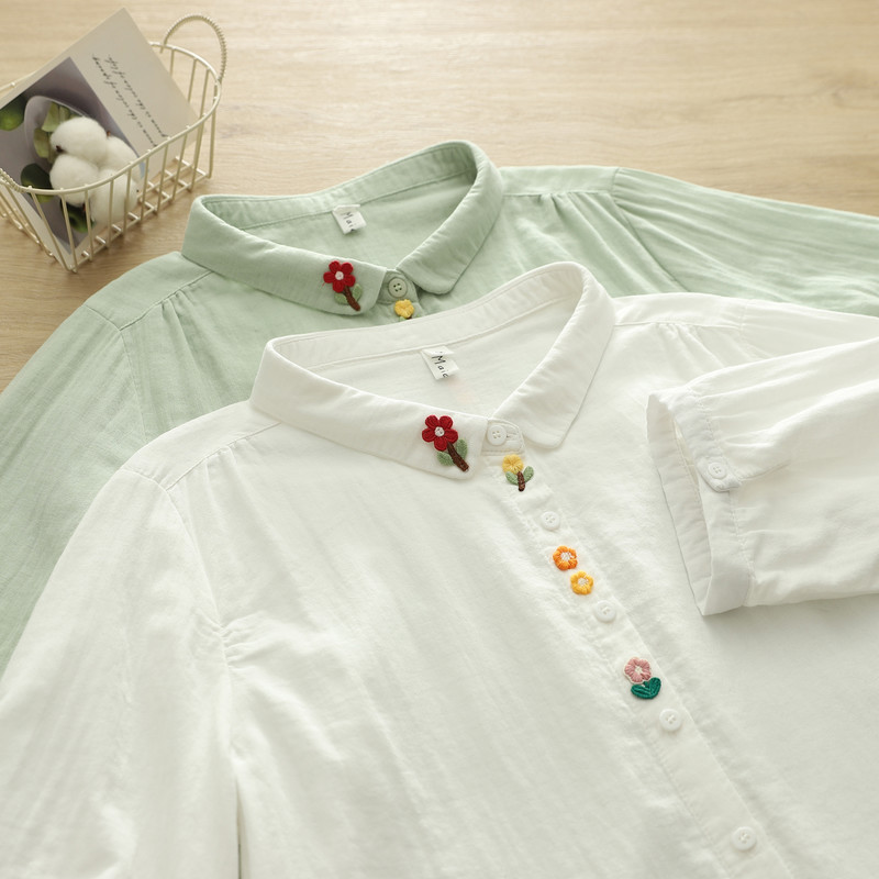 Sơ mi nữ cotton chất lượng cao, mori placket, thêu nhỏ, phù hợp cho ngày thường