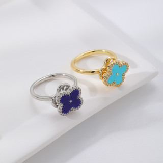 Nhẫn nữ phong cách châu Âu và Mỹ, thiết kế xoay được với họa tiết hoa bốn lá đa màu sắc.