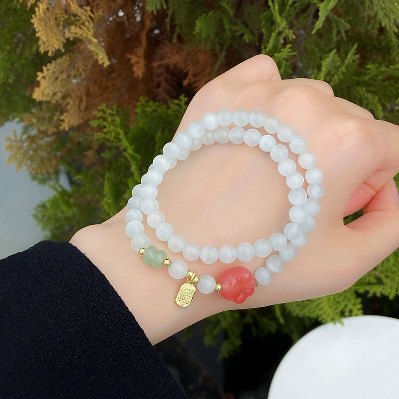 Vòng tay đá mắt mèo hình tròn đôi ngọt ngào mới