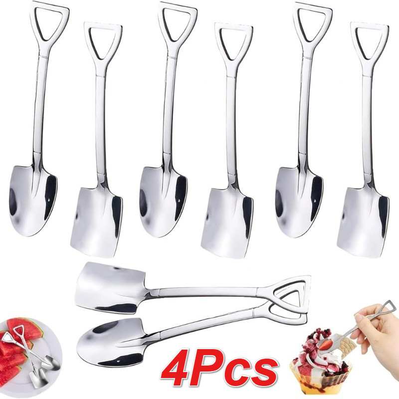 1 / 4 Bộ thìa cà phê bằng thép không gỉ Bộ dao kéo / Thớt sắt cổ điển Muỗng kem