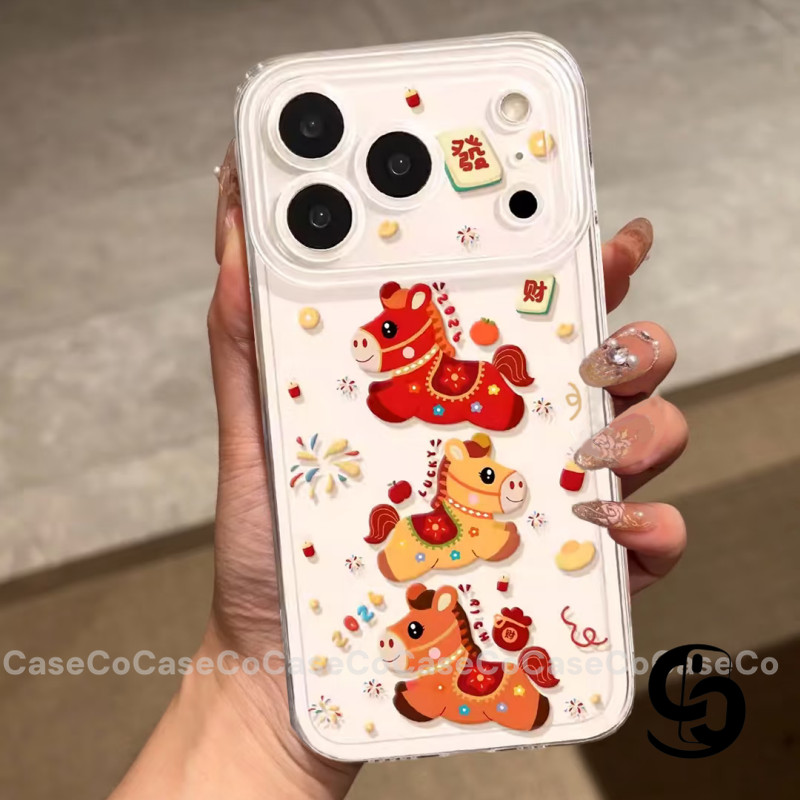 Cho Vivo Y04 Y19s Y91C Y36 Y29 Y20 Y17S Y03 Y22 Y29 Y16 Y91 Y27 Y17 Y28 Y21D Y31 Ốp điện thoại hình ngựa gỗ may mắn