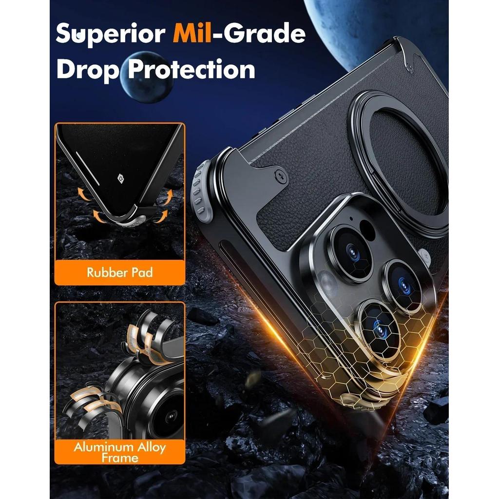 Eary cho iPhone 17 16 15 Pro Max Ốp điện thoại có chân đế 360°Vỏ da đứng xoay được Vỏ chống sốc không khung