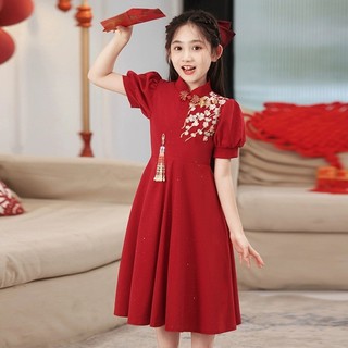 Trẻ Em Sườn Xám Đầm Đỏ Mùa Hè Trẻ Em Hoa Cô Gái Trang Phục Cưới Trẻ Em Phong Cách Trung Hoa Đầm 25.12.28