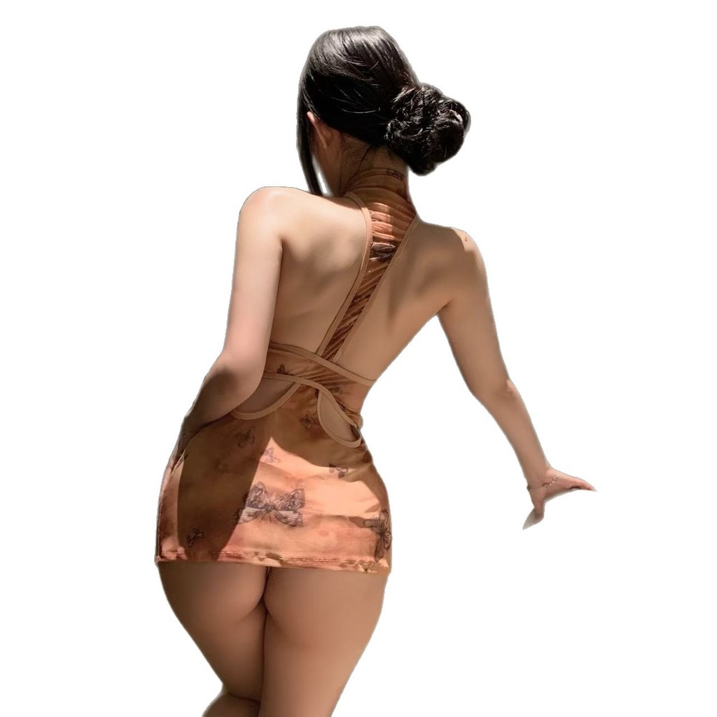 Pure Desire Đồng phục tháo body kích thước lớn, thiết kế retro sườn xám gợi cảm với quần lót lộn ngực rỗng cải tiến