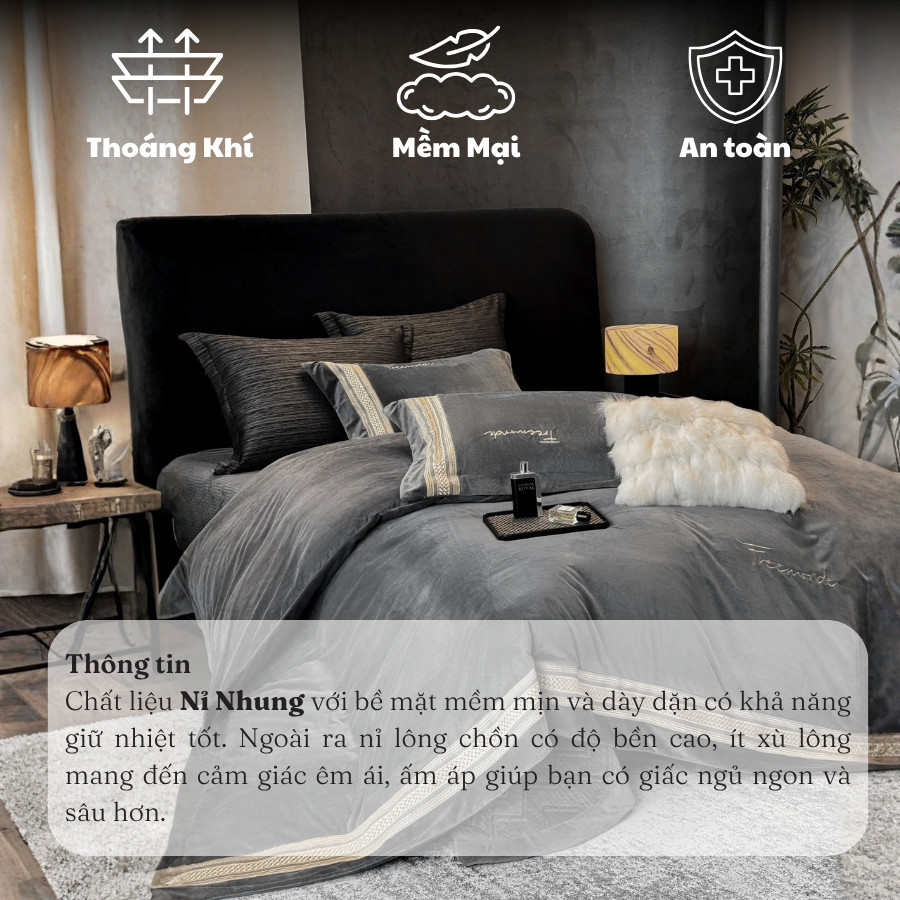 Set chăn ga 5 món chần bông nỉ nhung Memminbedding Luxury dày dặn, ấm áp, đẳng cấp sang trọng, tinh tế - Tổng hợp 68
